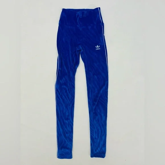 adidas Women's Originals Zebra Print Velour Leggings. Blue size small - Picture 2 of 7